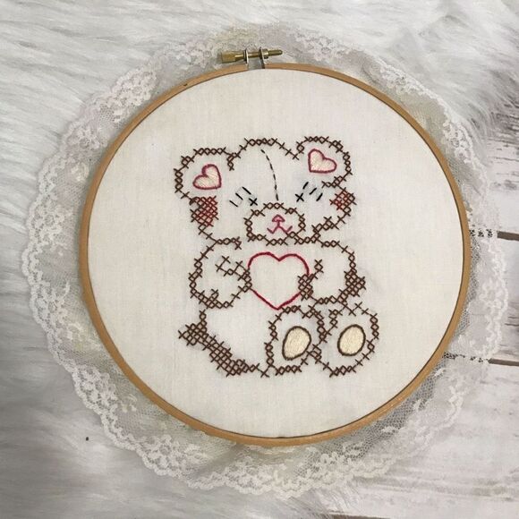 Hand Crafted Teddy Bear Embroidery Wall Decor‎ - Picture 2 of 6